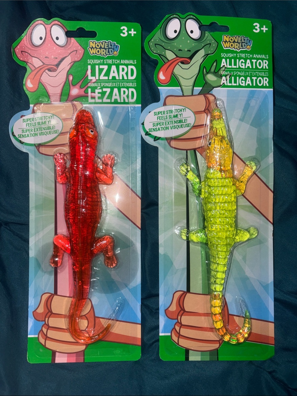 2 - Squishy Stretch Reptile Toys - Red Lizard / Green Alligator 🐊